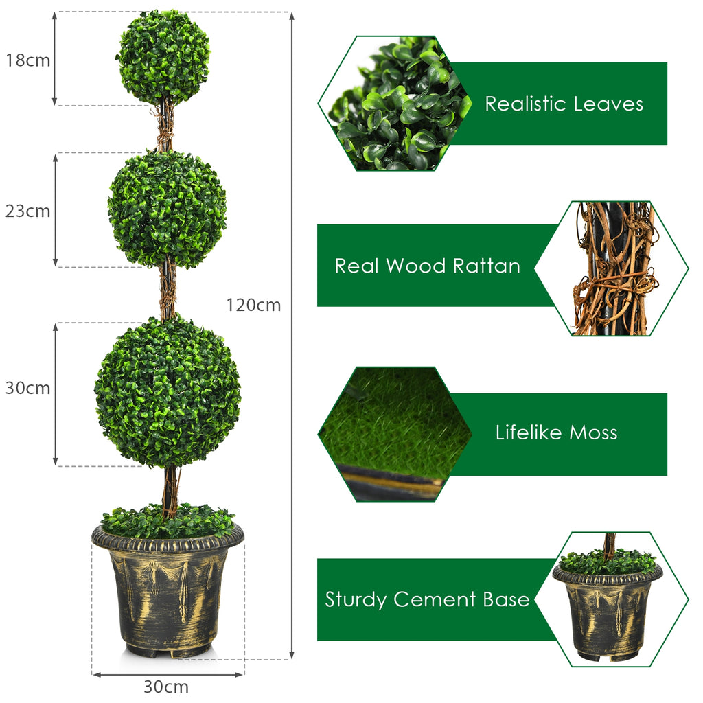 Artificial Topiary Tree - 4 Feet Triple Ball Faux Plant for Indoor & Outdoor Decor