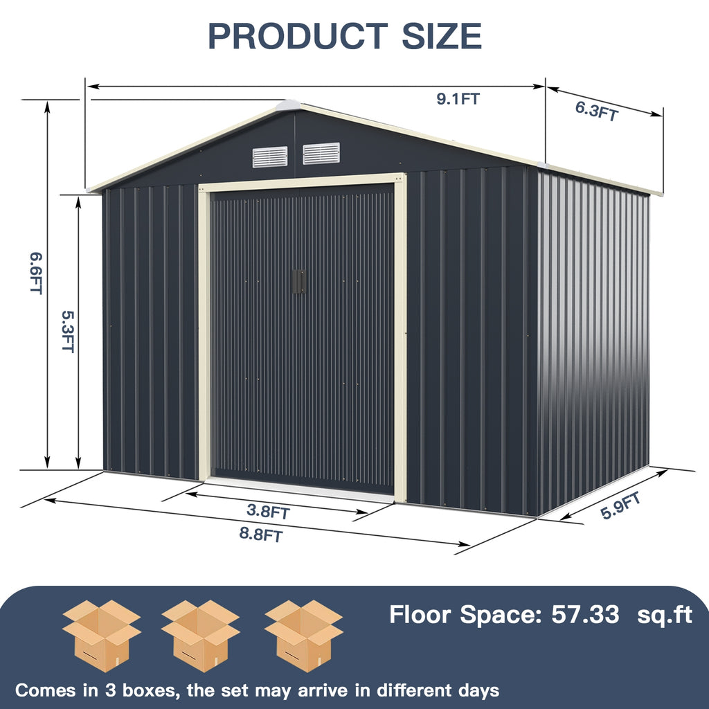 9 x 6 Feet Metal Storage Shed for Garden and Tools
