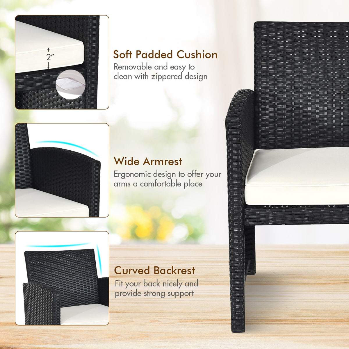 4 Pieces Rattan Patio Furniture Set with Weather Resistant Cushions