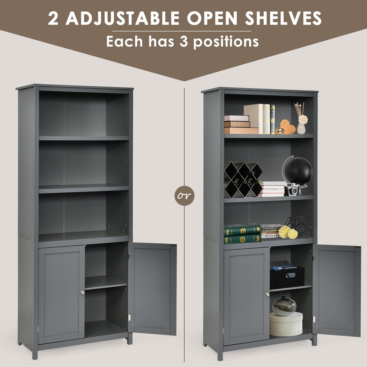 Standing Wooden Bookcase with 3 Tier Open Book Shelving and Double