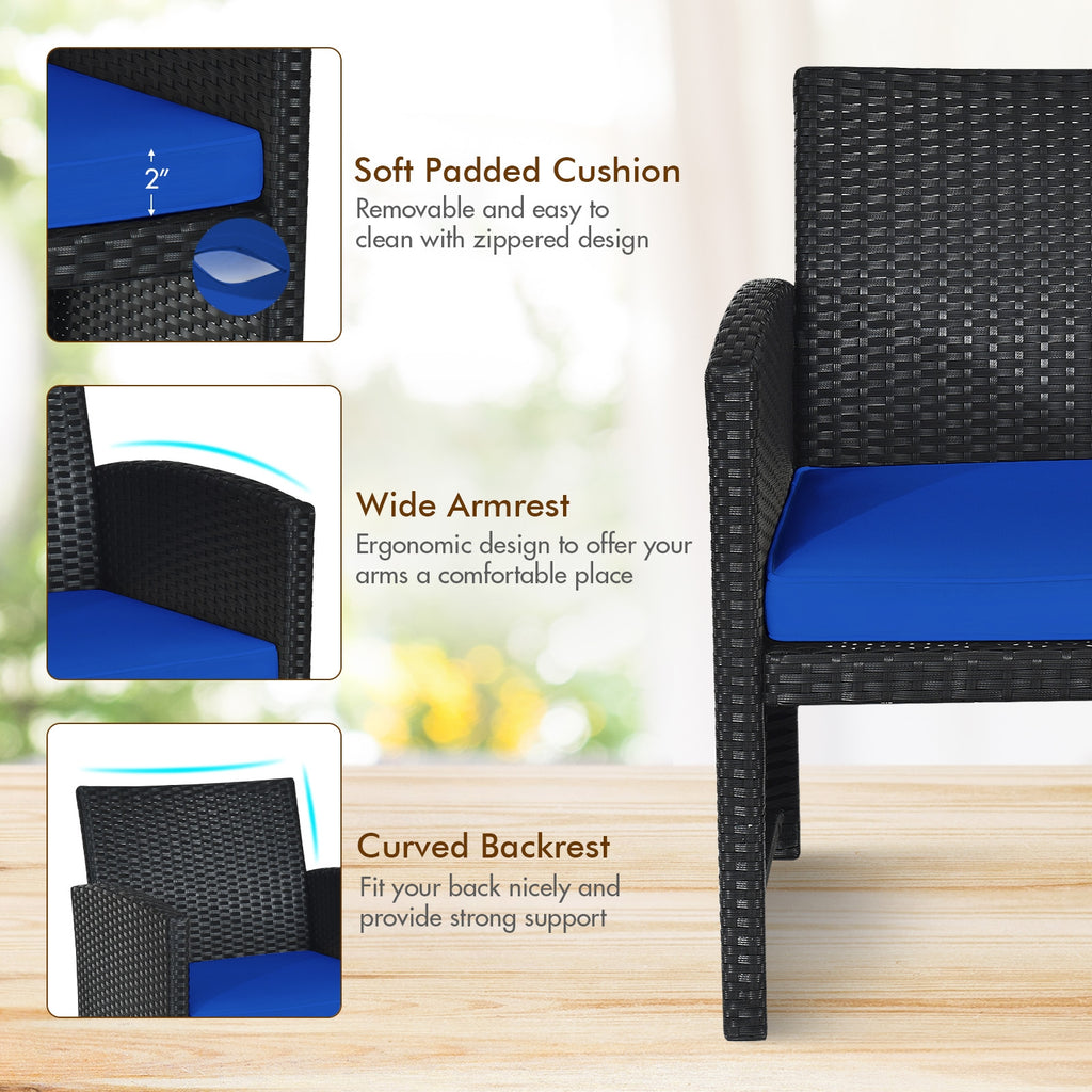 4-Piece Rattan Patio Furniture Set with Cushions - Black Rattan, Navy