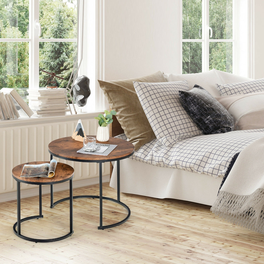 Modern Round Nesting Coffee Tables Set - Semicircular Bottom, Golden