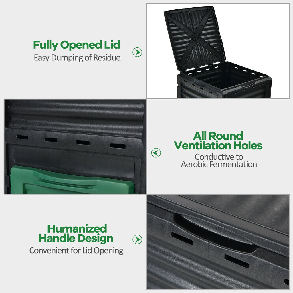 80-Gallon Outdoor Composter with Large Openable Lid and Bottom Exit