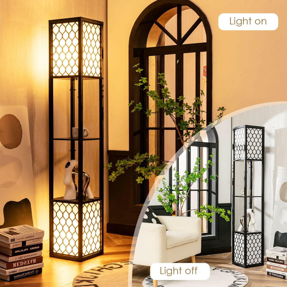Freestanding Floor Lamp with Shelf & Double Pull Chain Foot Switch
