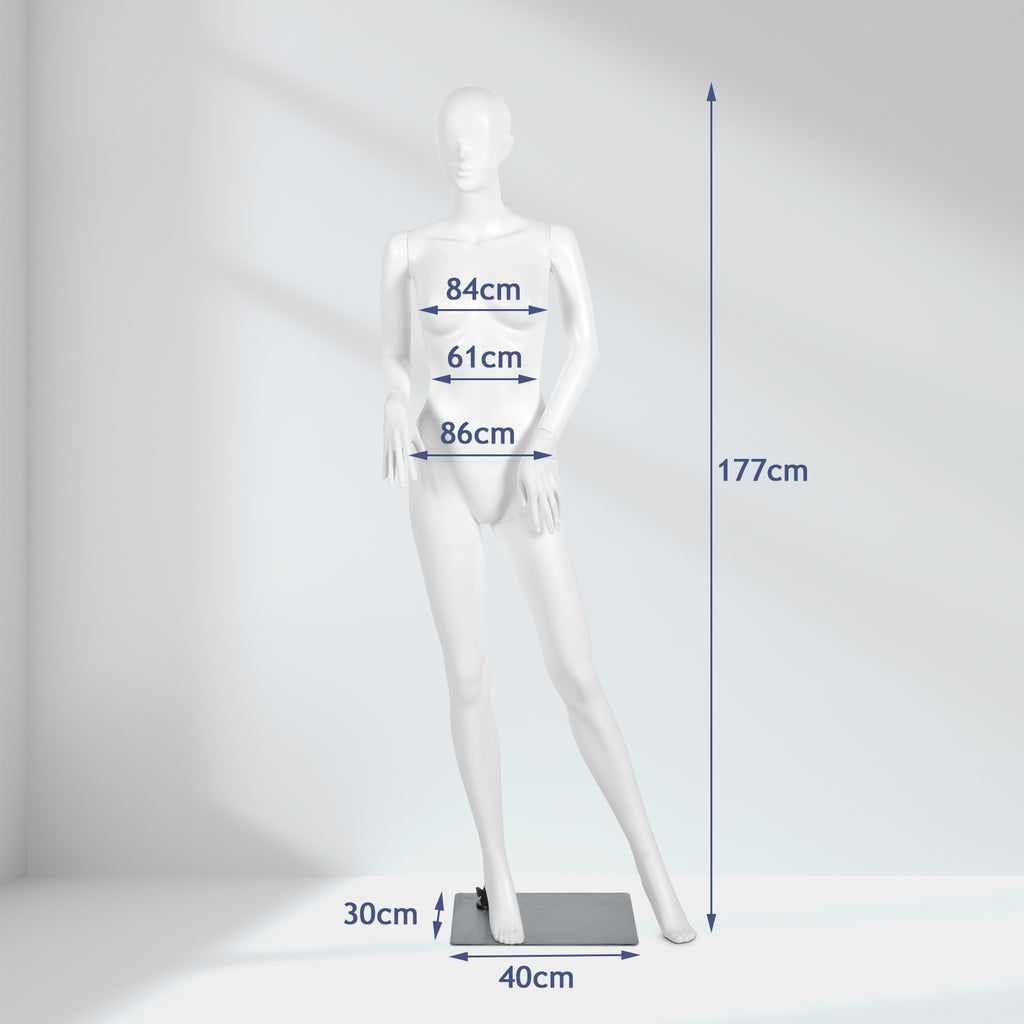 70-Inch Female Mannequin with Bent Arms & Metal Stand - Adjustable Plastic Body