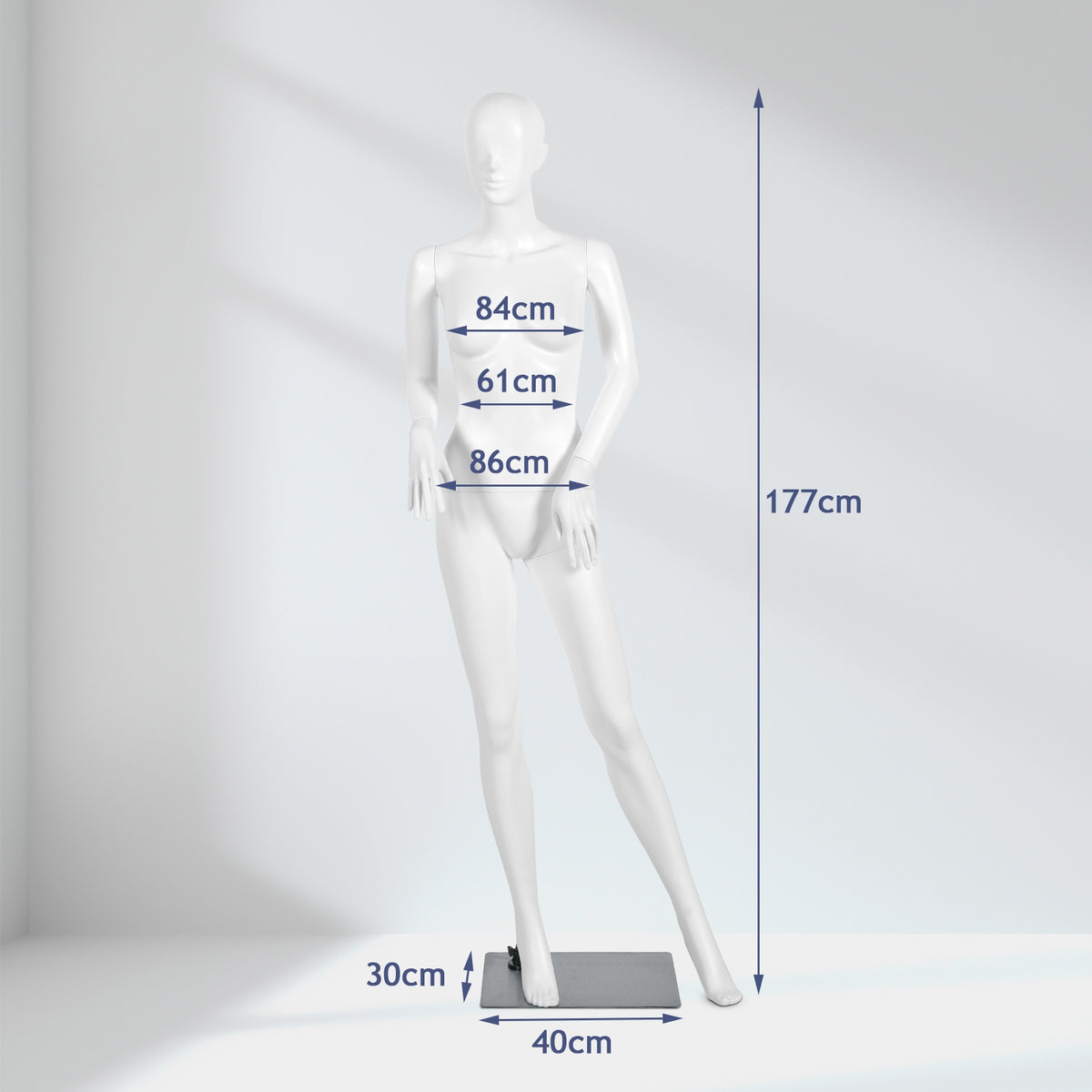 70-Inch Female Mannequin with Bent Arms & Metal Stand - Adjustable Plastic Body