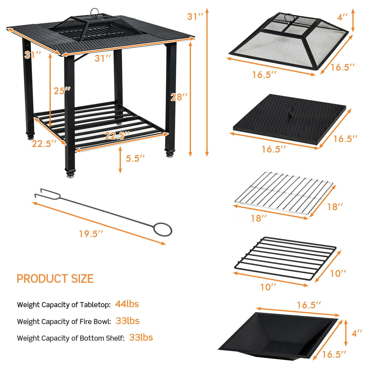 31-Inch Square Wood-Burning Fire Pit Dining Table