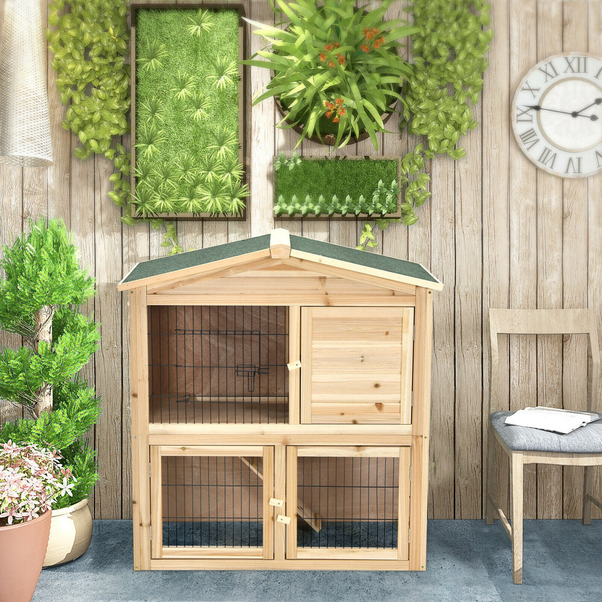35 Inch Wooden Chicken Coop with Ramp - Durable Pet House with Ventilation & Waterproof Roof