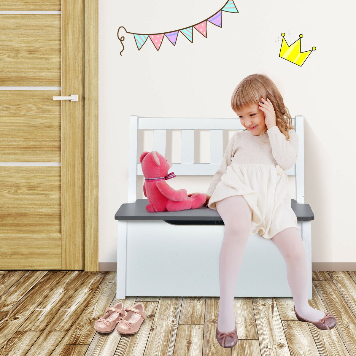 Kids Wooden Activity Table and Chairs Set with Storage Bench - Gray, 4 Pieces (Variation of THIS listing)