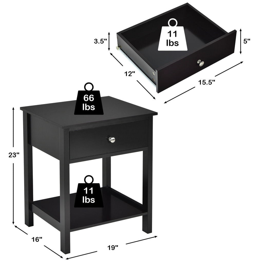 Wooden Storage Shelf with Drawer, Black