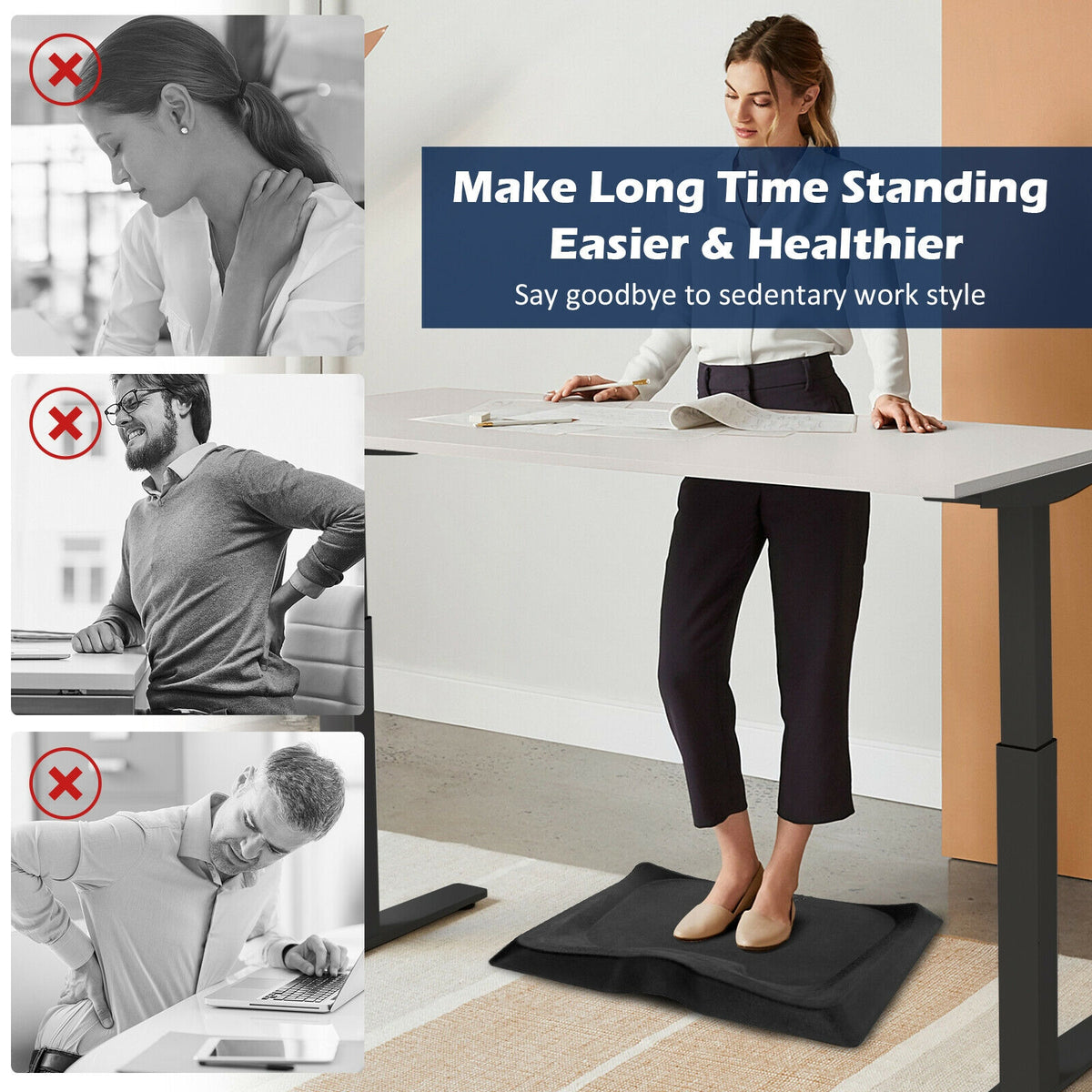 Anti-Fatigue Standing Mat with Massage Points & Diverse Terrain - 27x21.5 Black