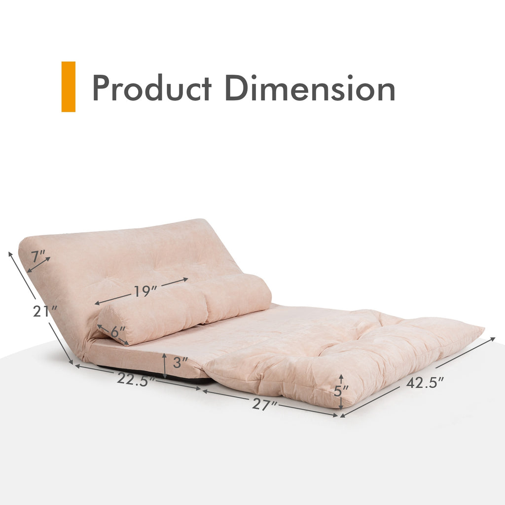 6-Position Adjustable Sleeper Lounge Couch with 2 Pillows - Beige