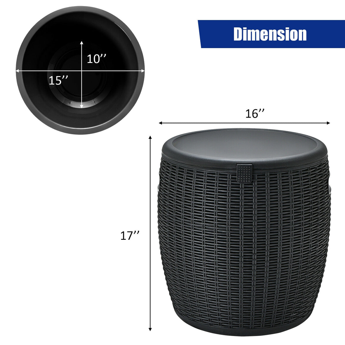 9.5-Gallon Rattan Ice Cooler Side Table - Black