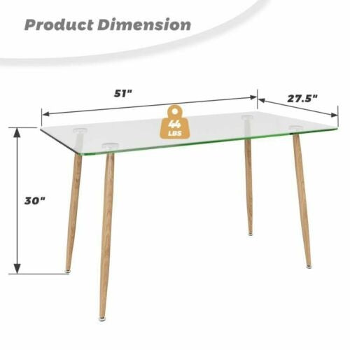 Glass Rectangular Dining Table with Metal Legs – Natural