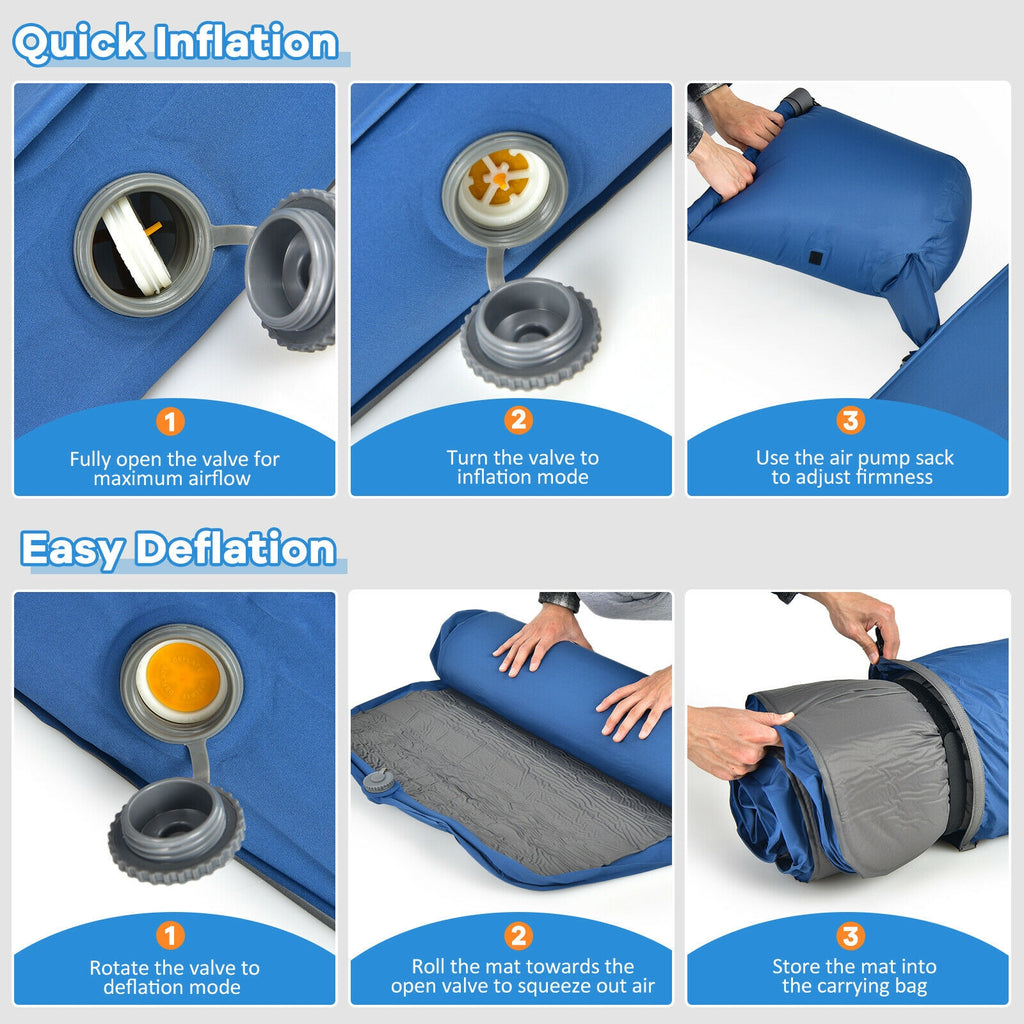 Self Inflating Camping Sleeping Mattress with Carry Bag - Blue