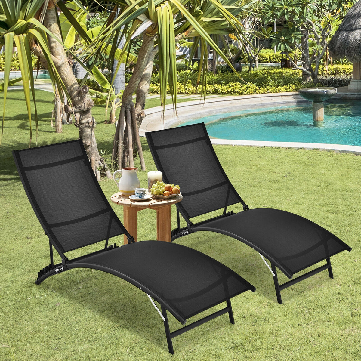 2 Pieces Patio Folding and Stackable Chaise Lounge Chair with