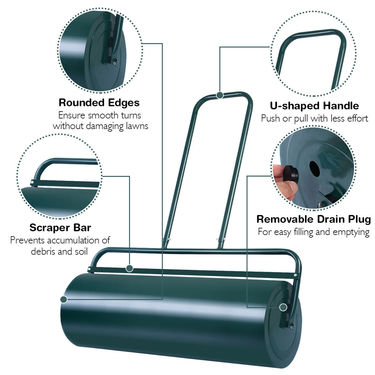 24 x 13 Inch Heavy-Duty Push Lawn Roller, Green