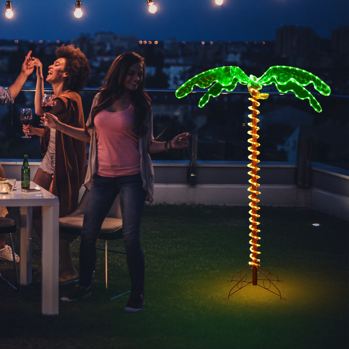 5 Feet LED Pre-Lit Palm Tree Decor with Rope Lights for Indoor Outdoor Use