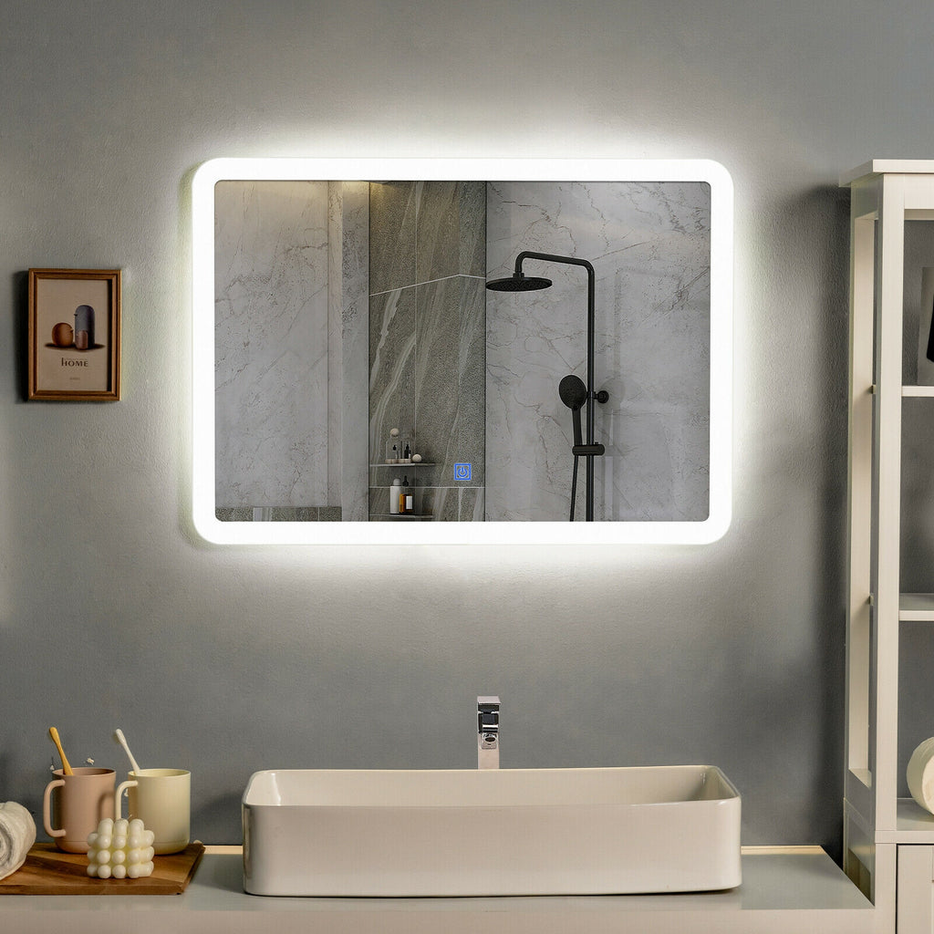 LED Wall-Mounted Bathroom Mirror with Touch Control - Rounded Arc Design
