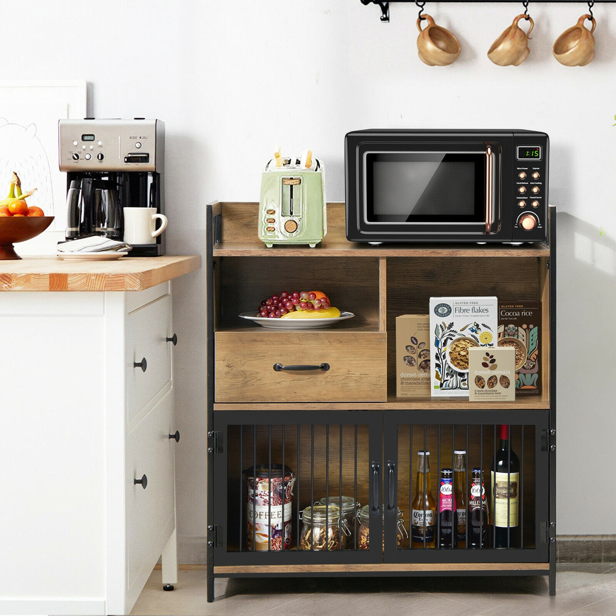 Buffet Cabinet with Drawer and Shelf Storage - Rustic Brown