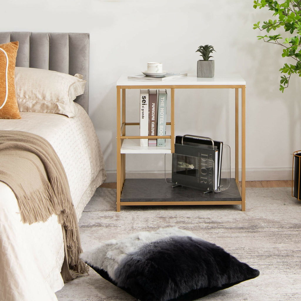 3-Tier Side Table with Storage, Golden