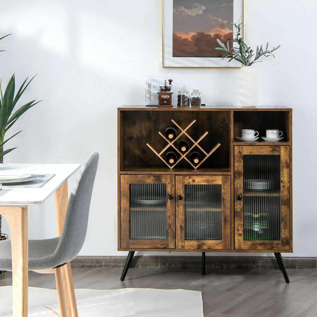 Industrial Buffet Storage Cabinet with Glass Door - Rustic Brown