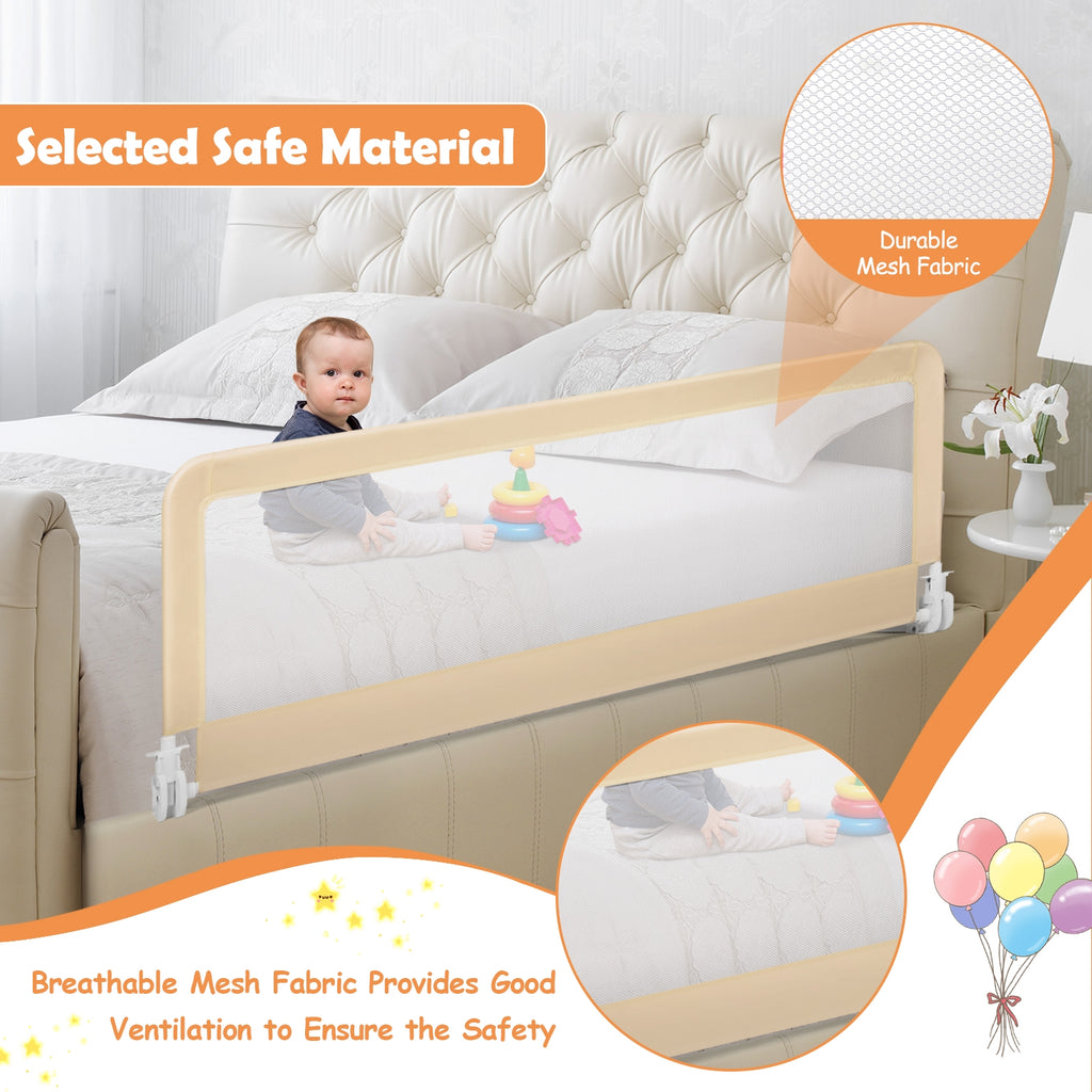 59 Inch Folding Baby Bed Rail Guard with Safety Strap - Beige, Breathable Mesh