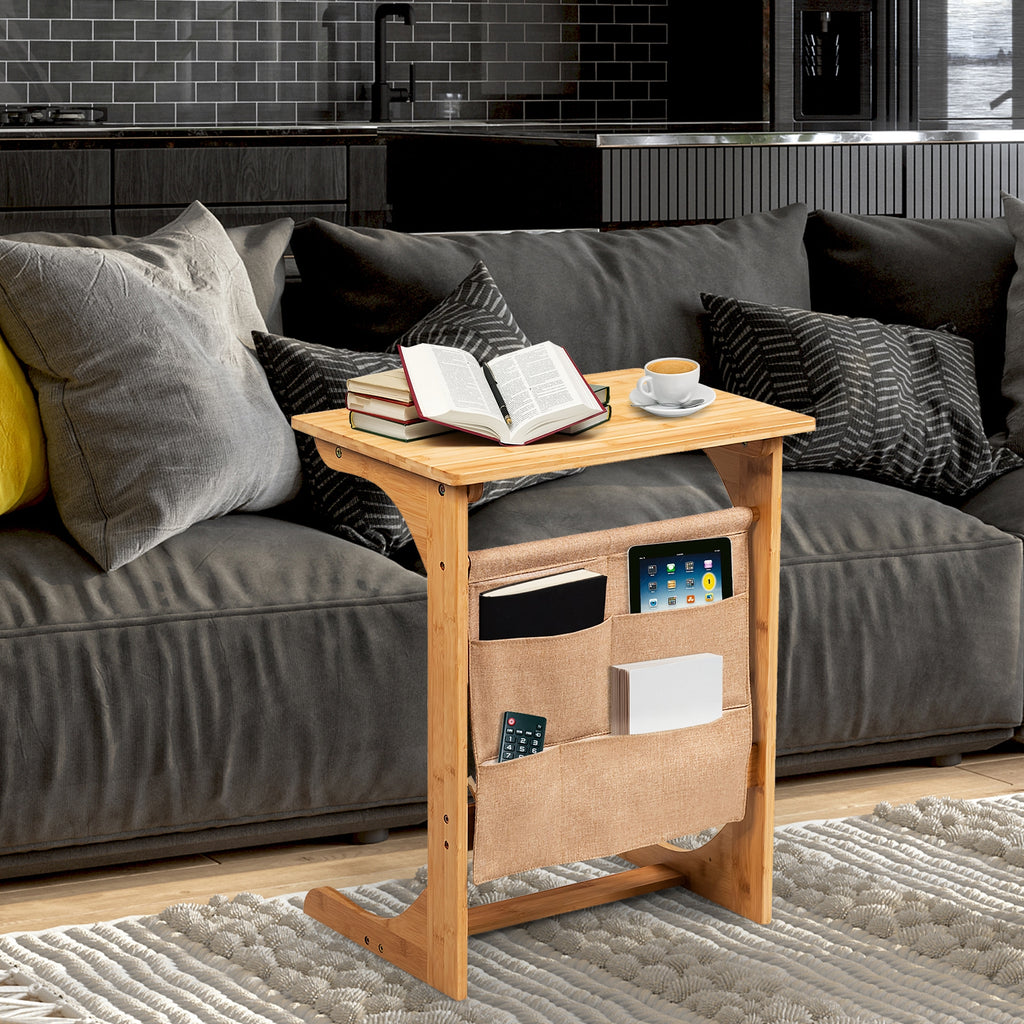 Bamboo Sofa Table with Storage Bag - End Table