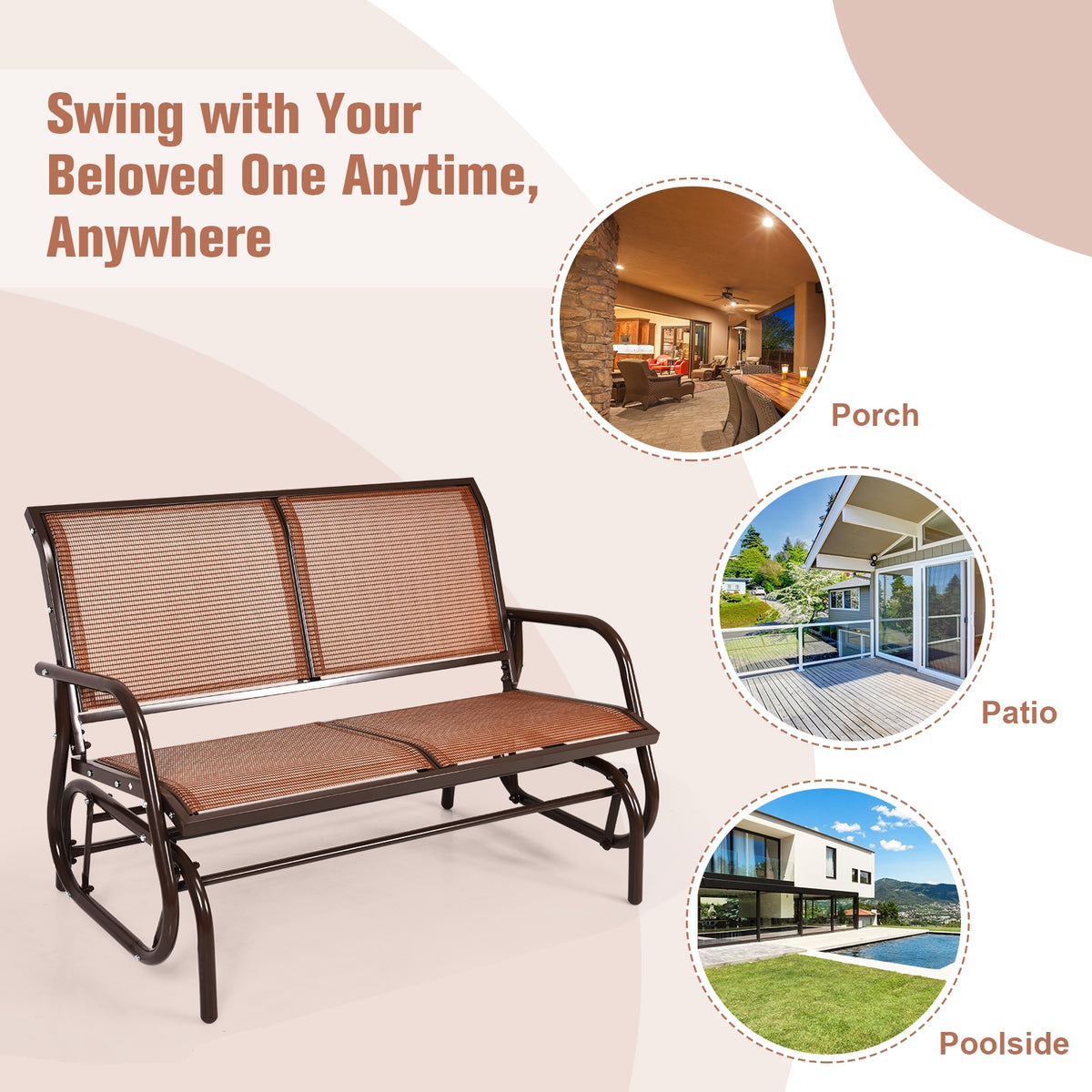 48" Swing Glider Chair Loveseat Rocker - Brown