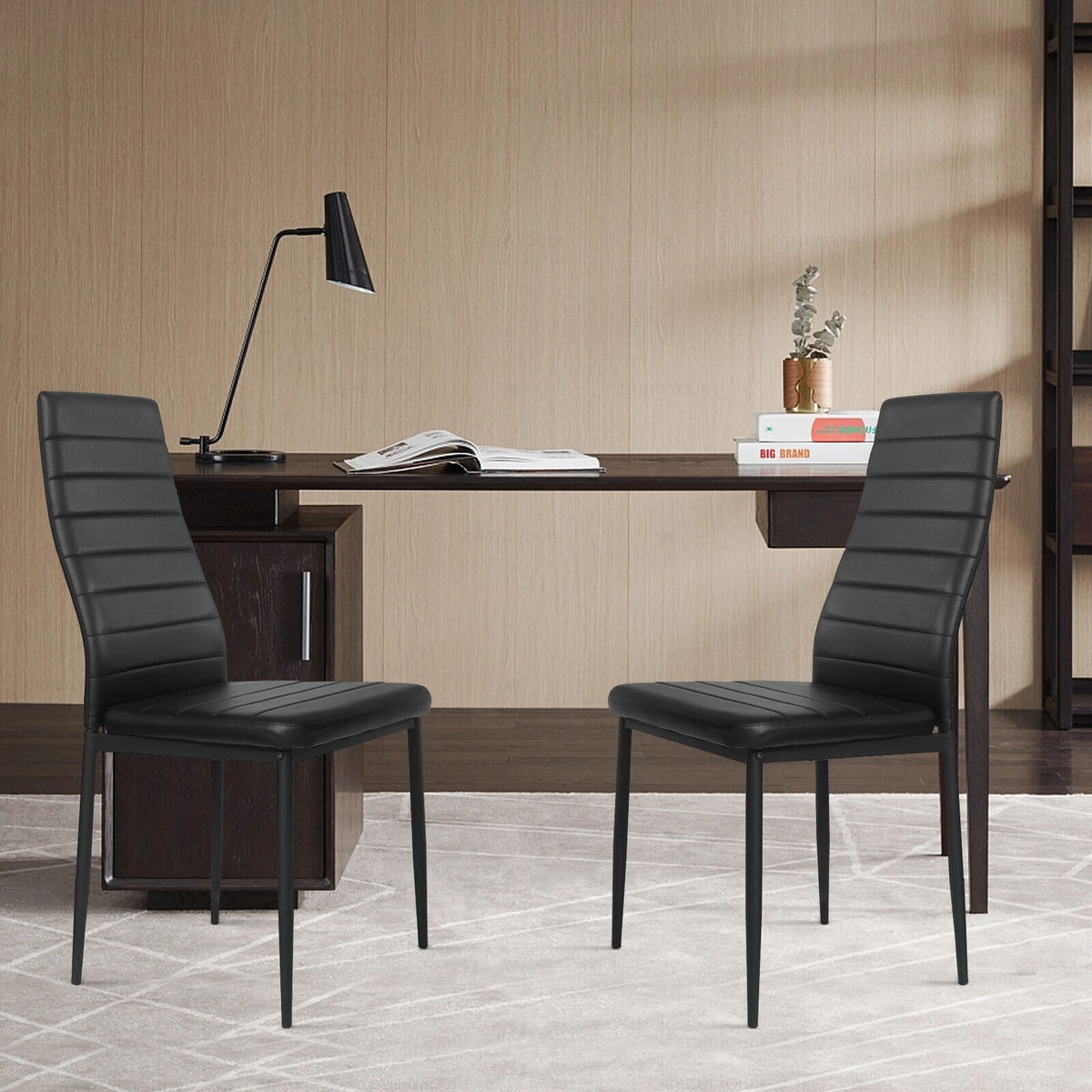 Leather Dining Chairs Set of 4 with Metal Frame - Horizontal Stripes