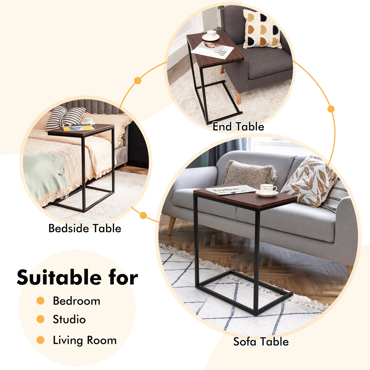 26 Inch Sofa Side Table Laptop Stand - Dark Brown