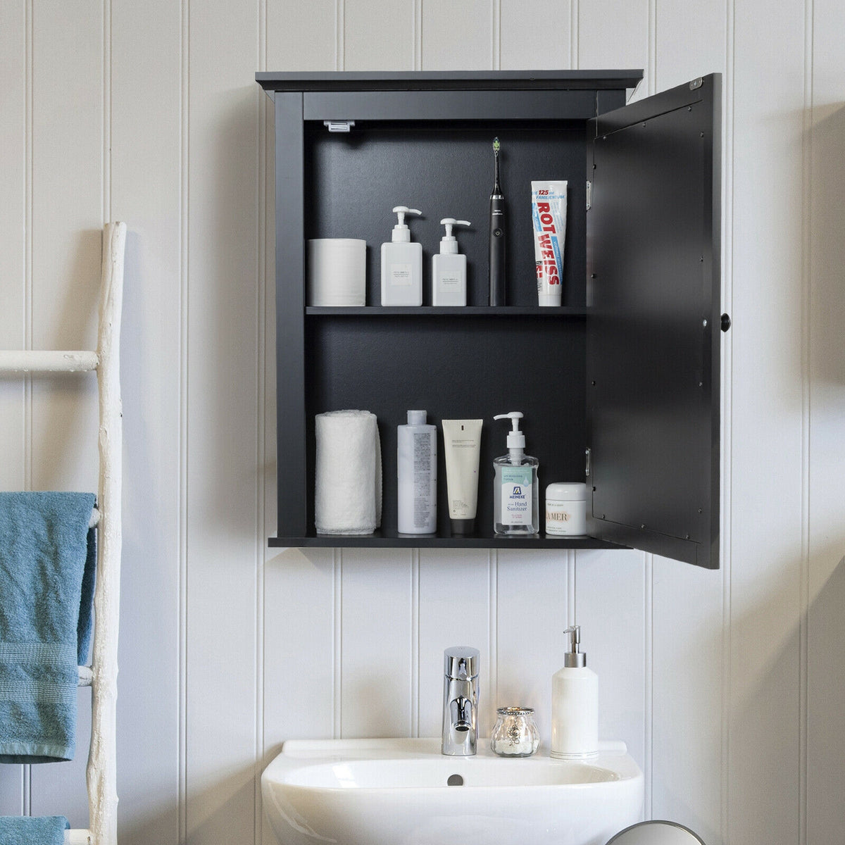 Wall Mount Bathroom Cabinet with One Mirror Single Door Adjustable