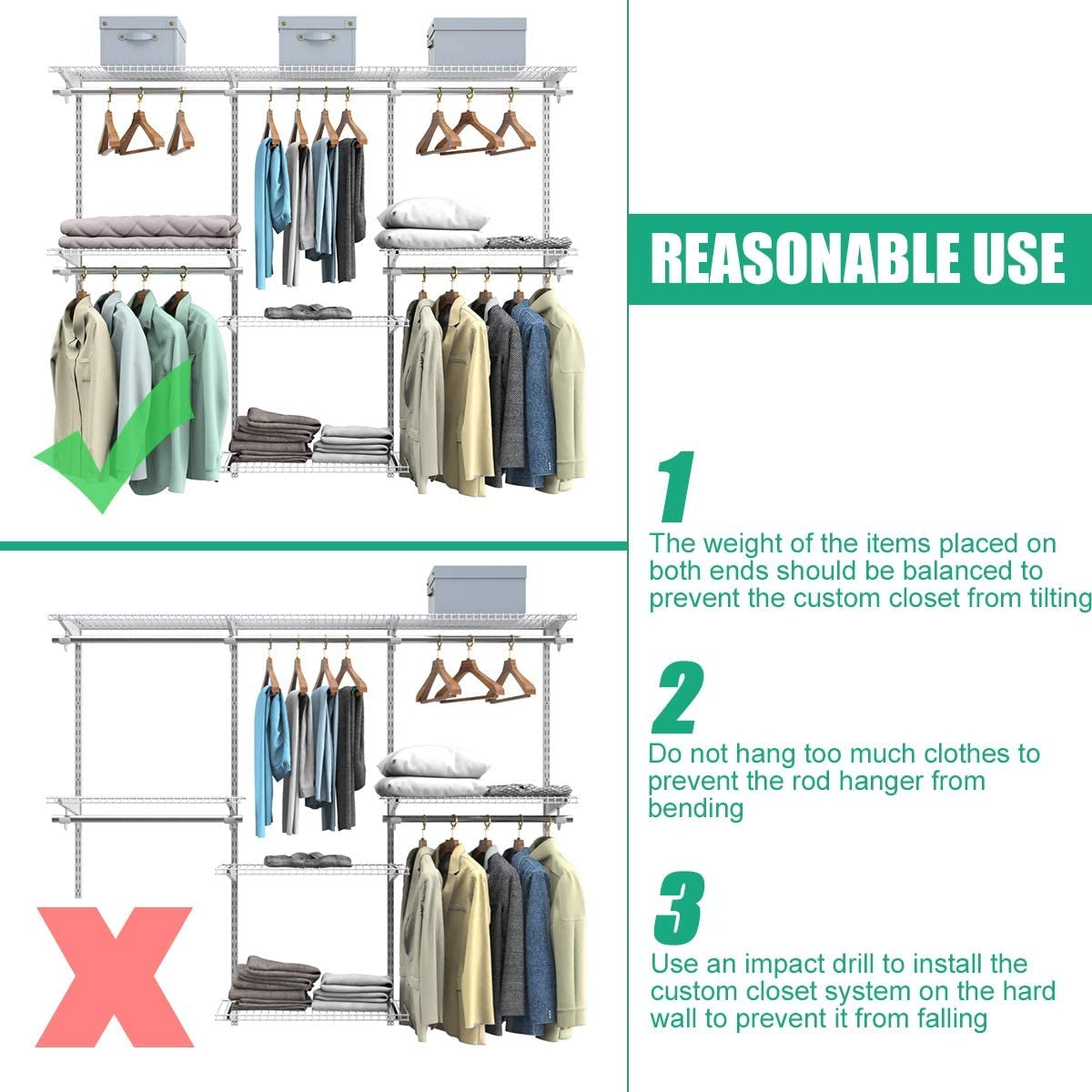 Adjustable Wall Mounted Closet Rack System 4-6 Feet