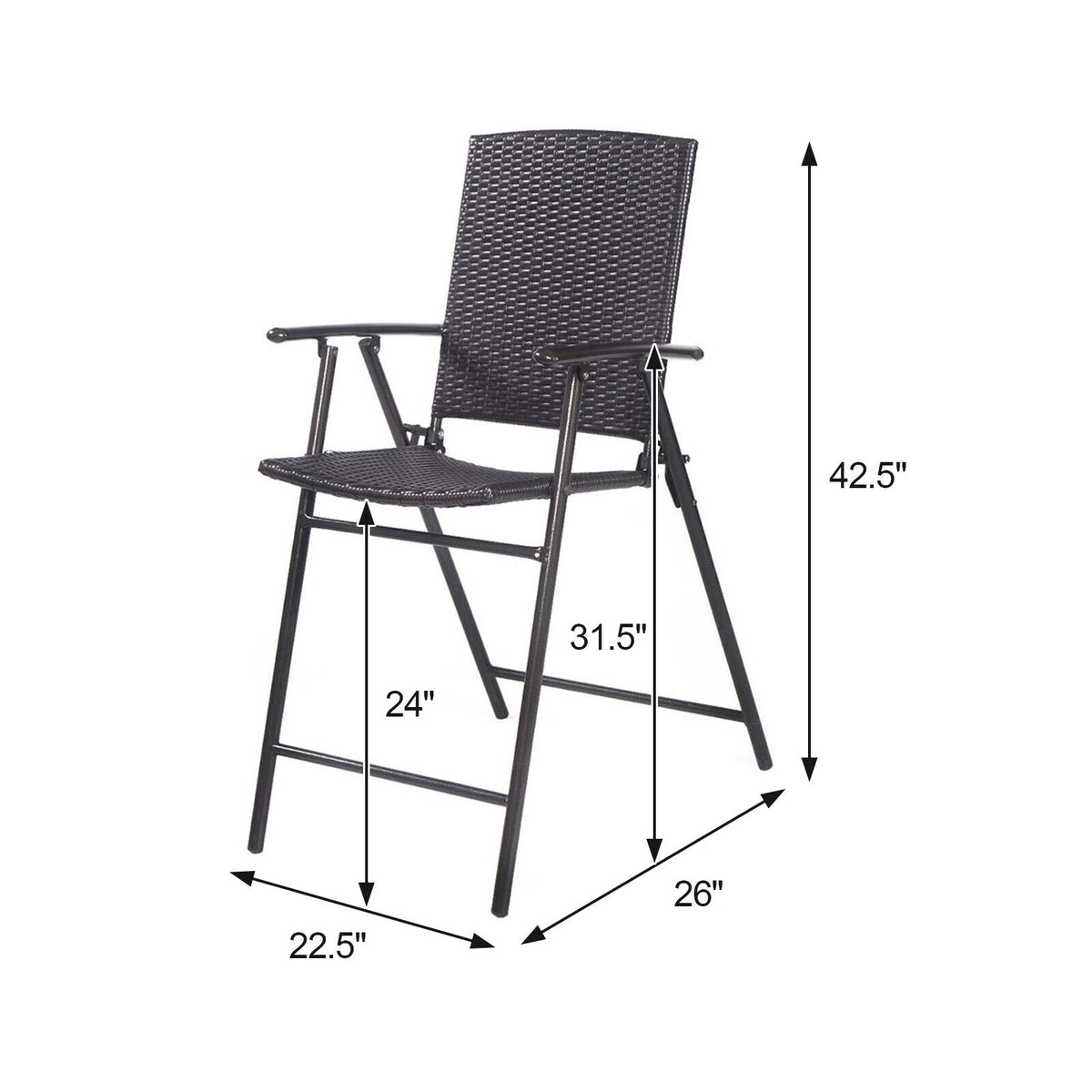 Folding Rattan Bar Chairs Set of 4 with Footrests - Style 3