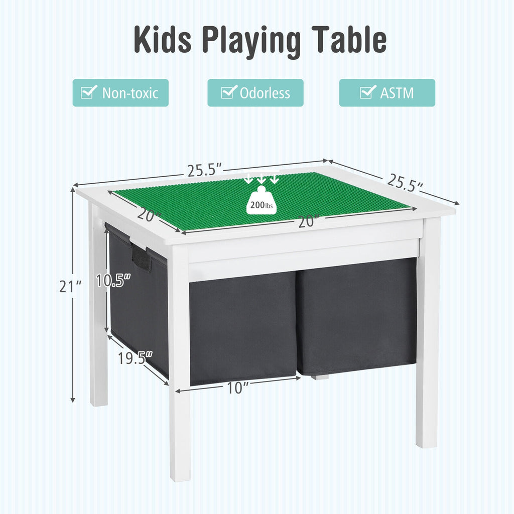 White 2-in-1 Kids Double-Sided Activity Building Block Table with Drawers
