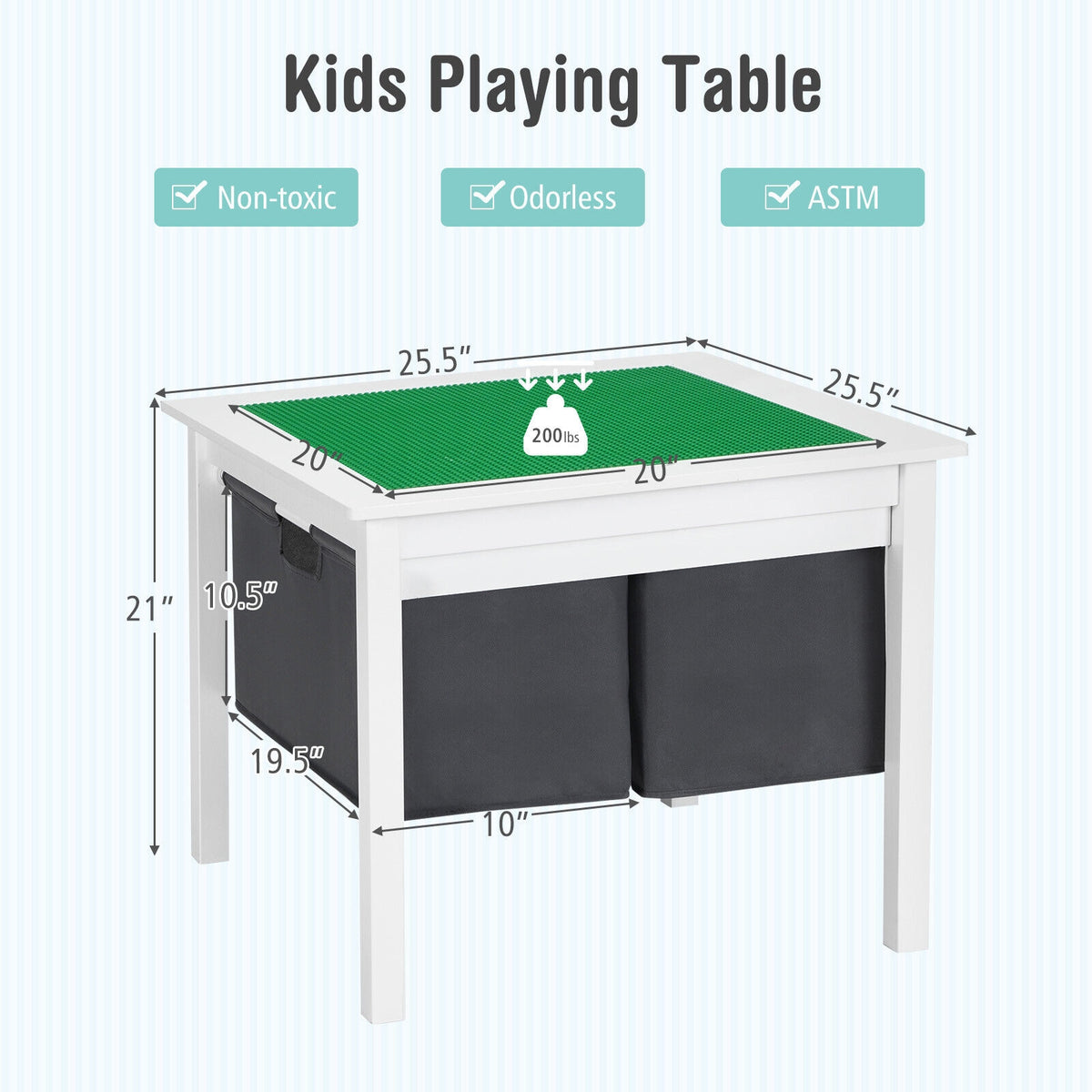 White 2-in-1 Kids Double-Sided Activity Building Block Table with Drawers