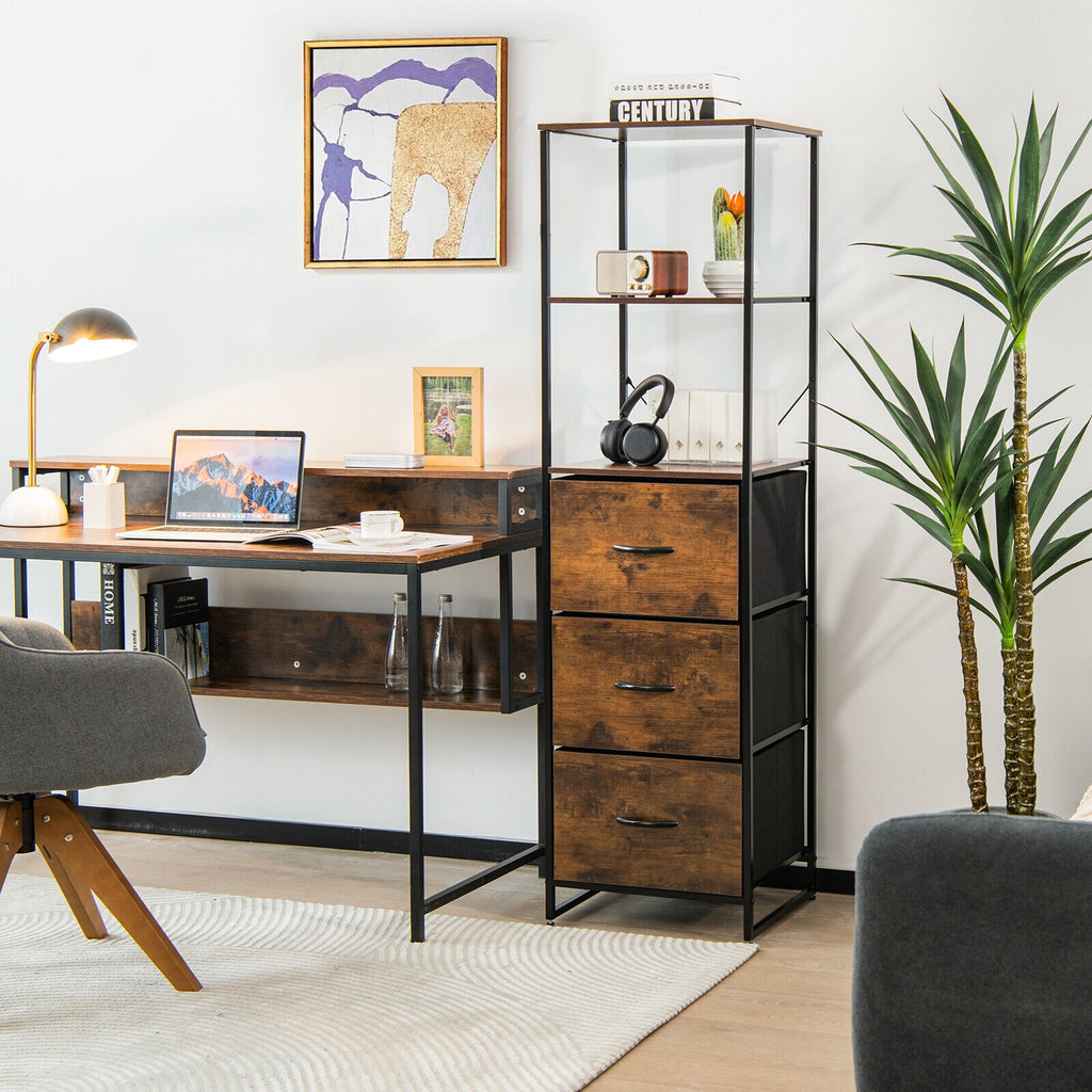 Tall Storage Rack Bookshelf with 3 Folding Drawers and Shelves