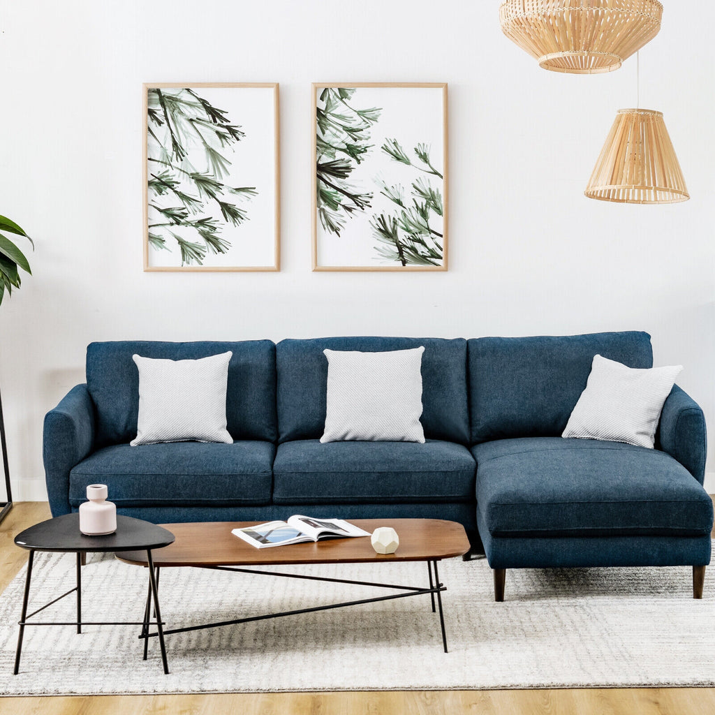 L-Shaped Fabric Sectional Sofa with Chaise Lounge – Navy