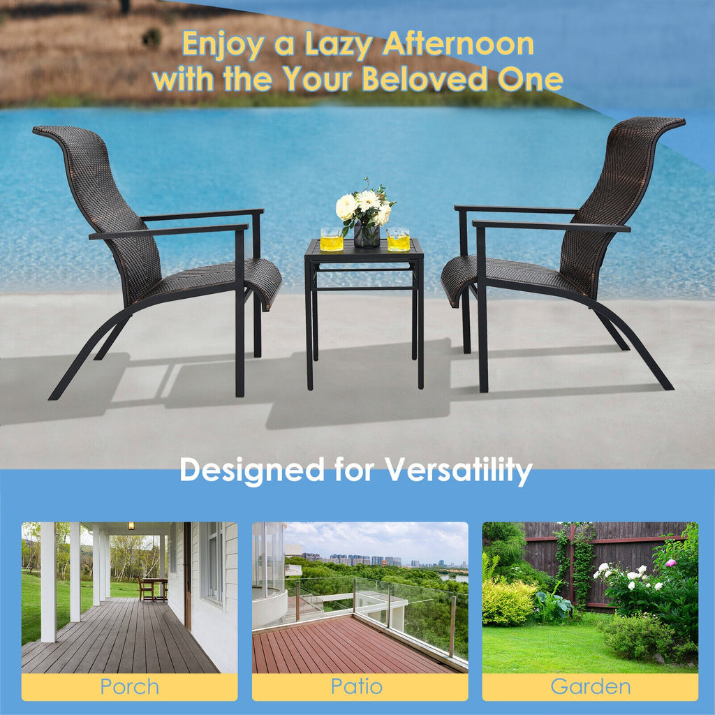 3-Piece Patio Bistro Set with High Backrest - Brown