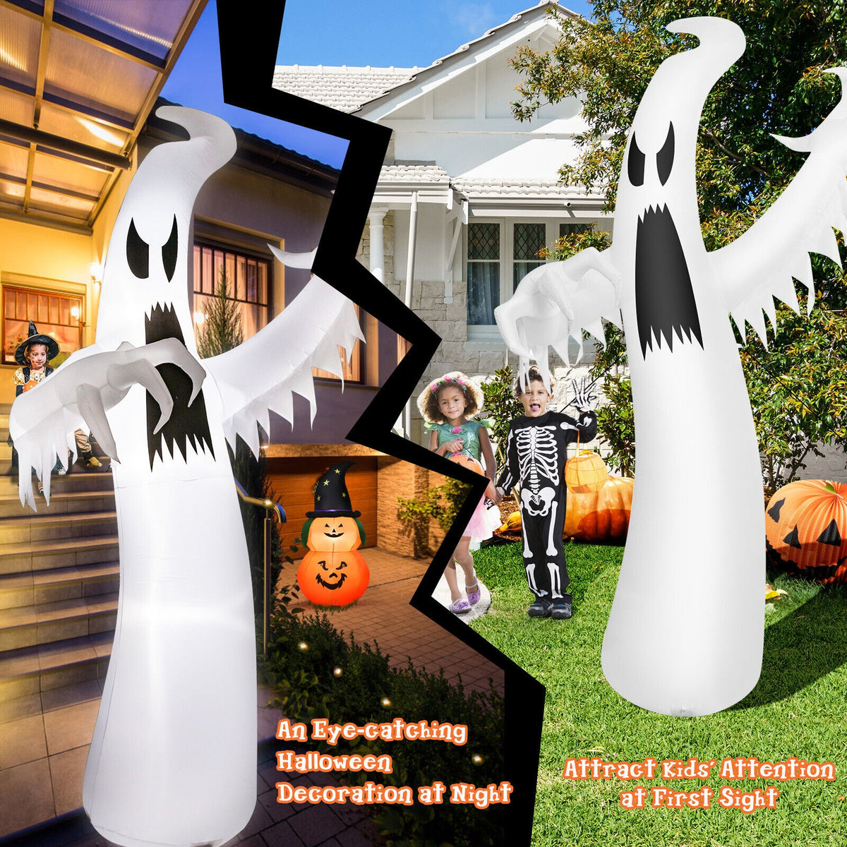 12 Feet Inflatable Ghost with LED Lights for Halloween Yard Decoration