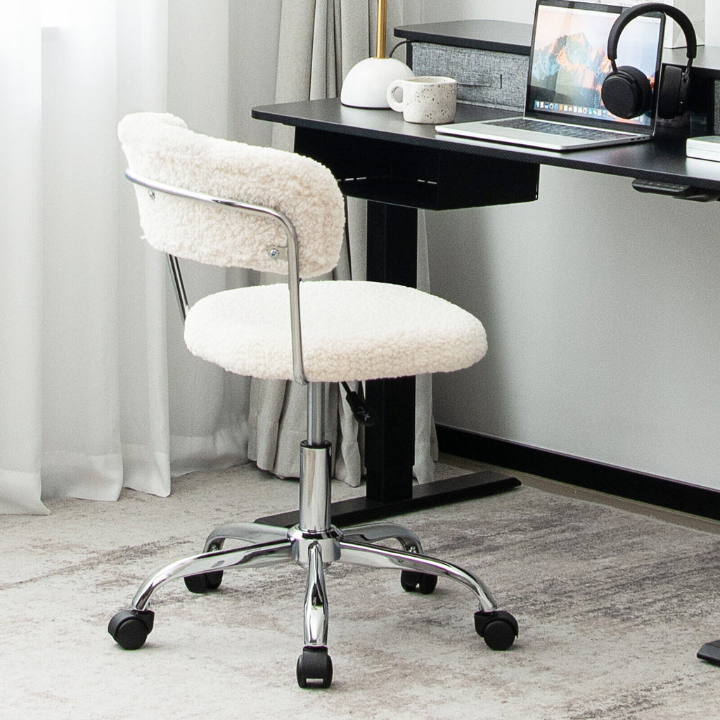 Adjustable Sherpa Office Chair Swivel White