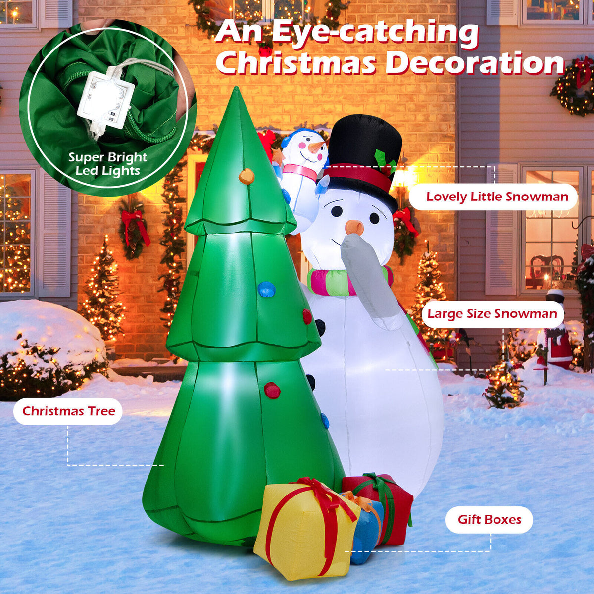 Inflatable Christmas Snowman & Tree Decoration Set with LED Lights - 6 Feet Tall