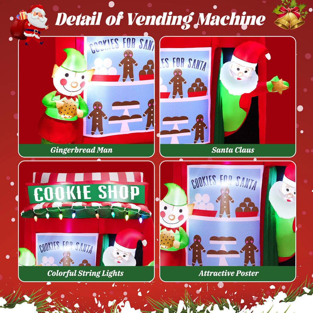 Inflatable Gingerbread Cookie Shop with Santa Claus - 6.3 Ft Christmas Yard Decor - Variation: Santa with Gift Vending Machine