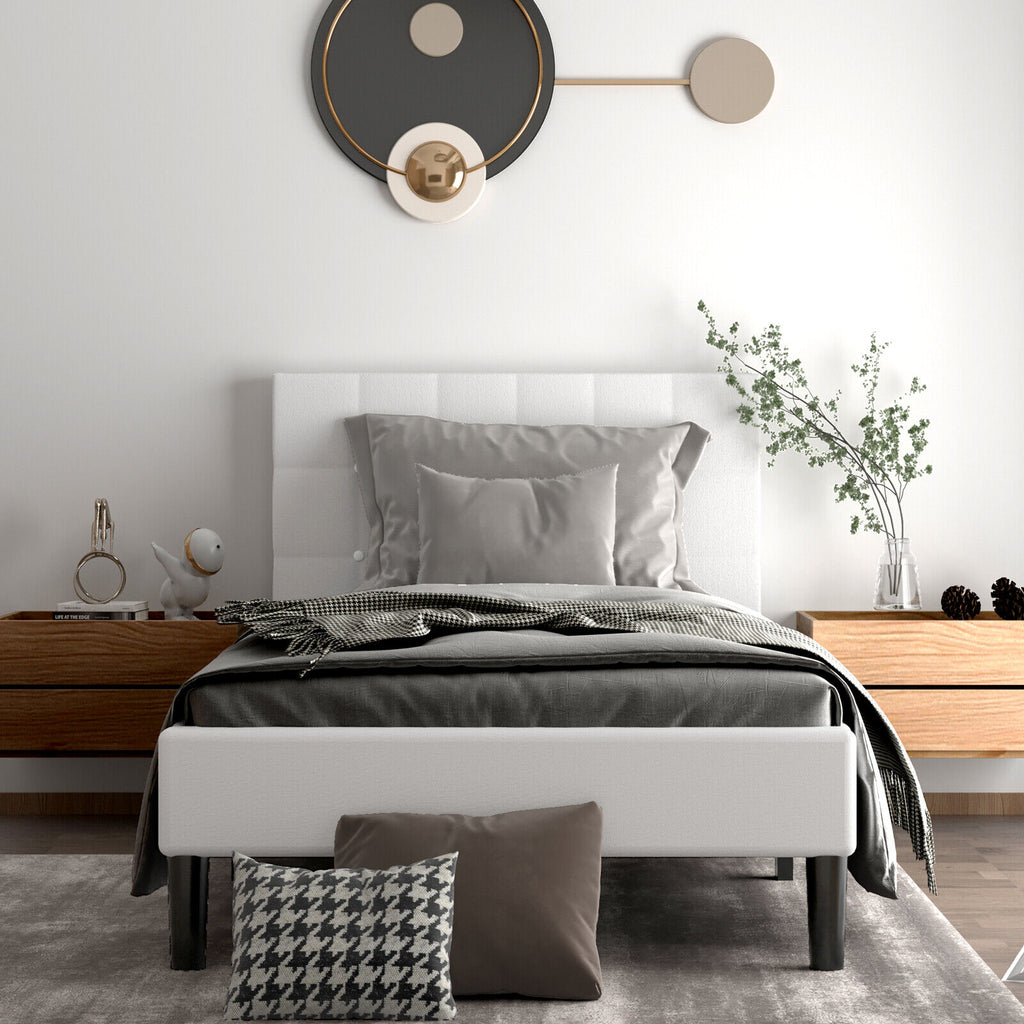 Twin Upholstered Bed Frame with Button Tufted Headboard - Beige