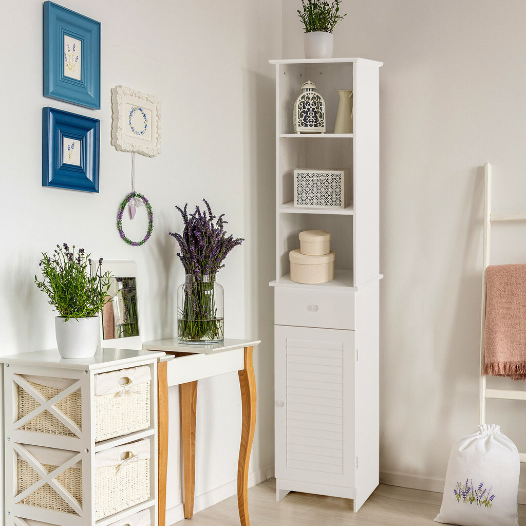 Bathroom Tall Freestanding Storage Cabinet with Open Shelves and