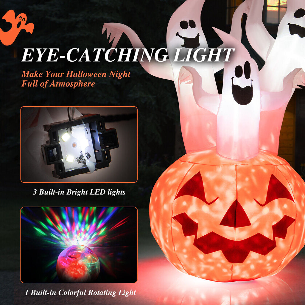 Inflatable Halloween Ghosts with Pumpkin Decor & Rotating Lamp - 6 Feet