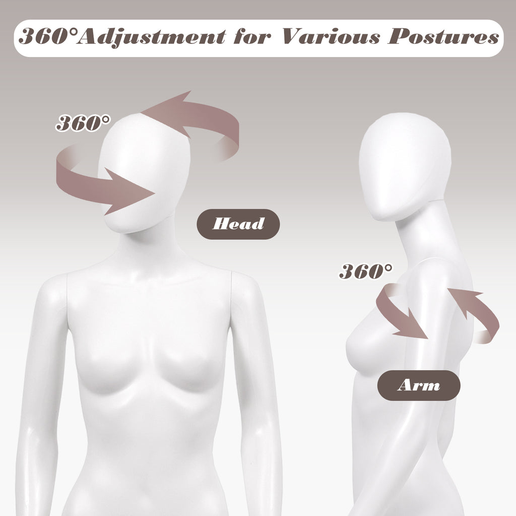 Full Body Female Mannequin with Metal Stand - 70 Inch, Straight Arms Variation