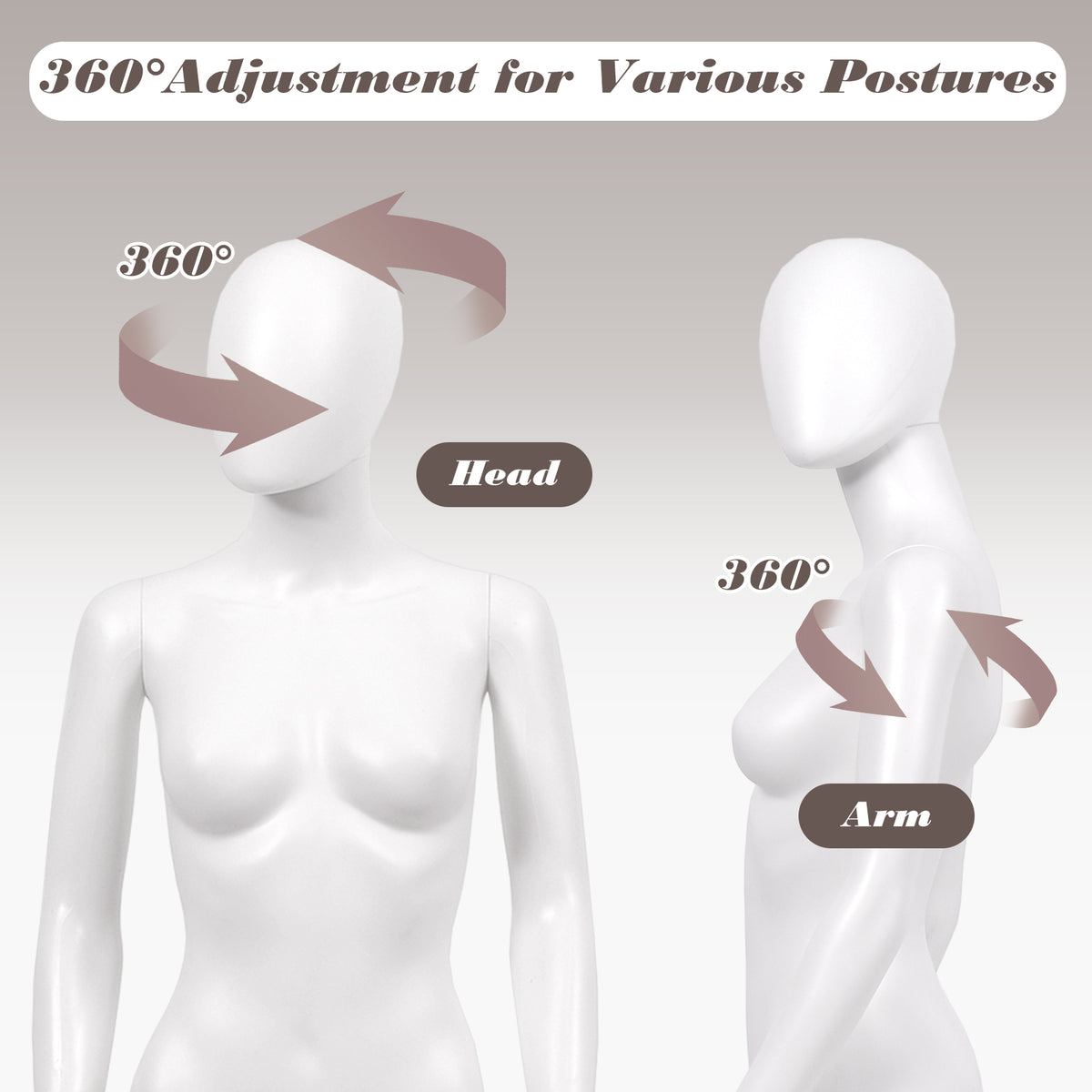 Full Body Female Mannequin with Metal Stand - 70 Inch, Straight Arms Variation