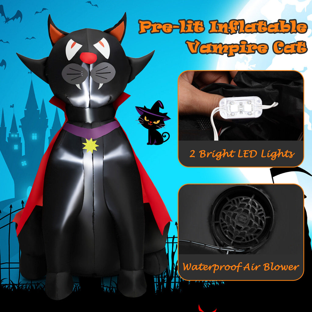 Halloween Inflatable Vampire Cat with Red Cloak - 4.7 Feet Outdoor Decoration