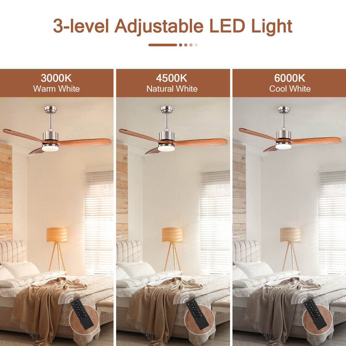 52 Inch Reversible Ceiling Fan with LED Light and Adjustable Temperature - Silver